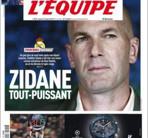 Portada de L'Équipe tras el nombramiento de Zidane como entrenador del Real Madrid Portada de L'Équipe tras el nombramiento de Zidane como entrenador del Real Madrid