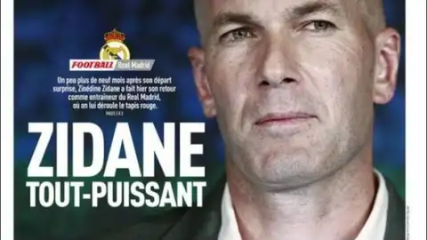 Portada de L'Équipe tras el nombramiento de Zidane como entrenador del Real Madrid Portada de 'L'Équipe' tras el nombramiento de Zidane como entrenador del Real Madrid