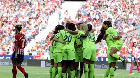 El Barcelona celebra un gol ante el Atl&eacute;tico