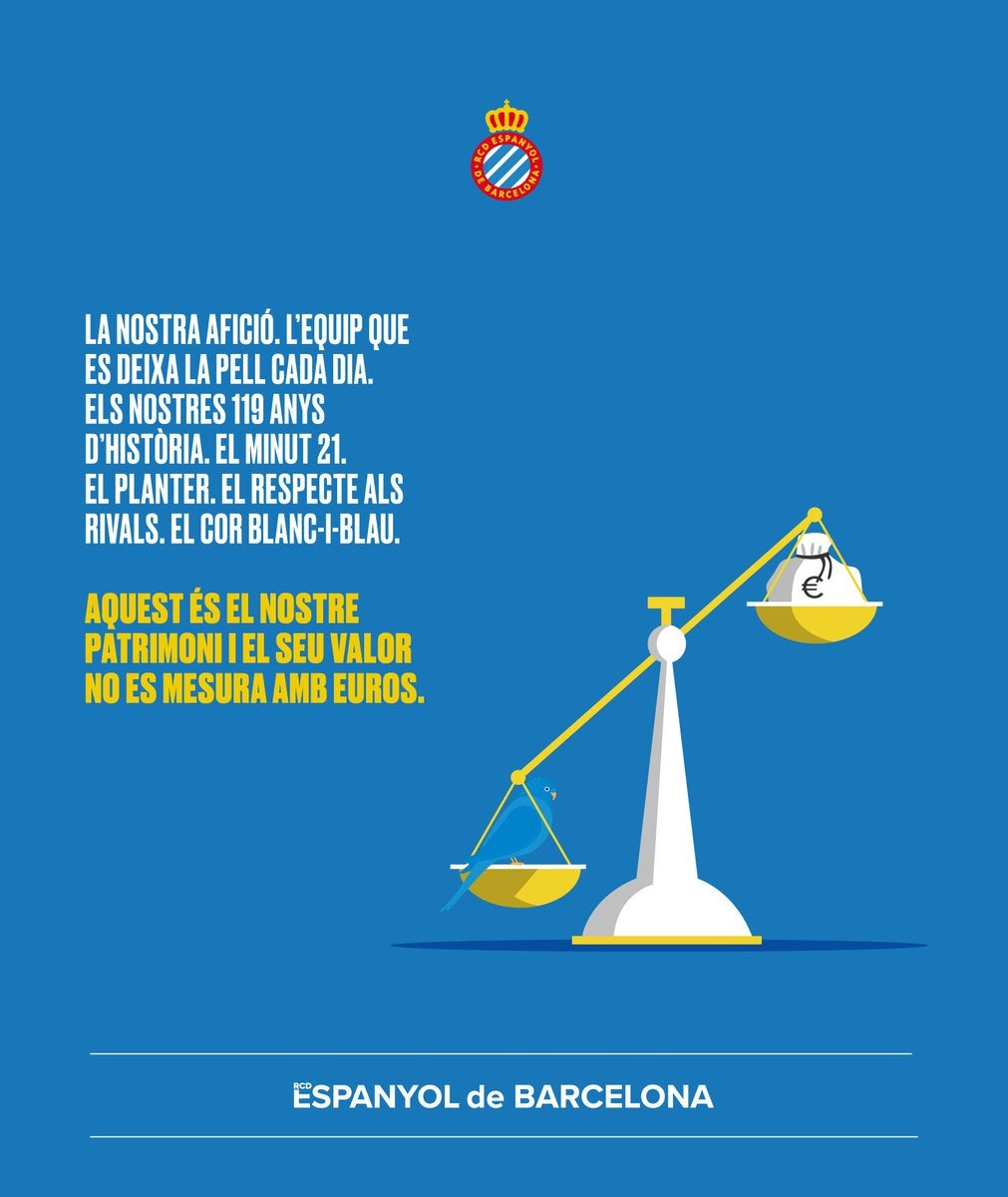 El Espanyol responde a Piqué: "Nuestro patrimonio no se mide en euros" El Espanyol responde a Piqué: "Nuestro patrimonio no se mide en euros"