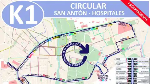 Plano recorrido linea K1 del autobús urbano de Elche Plano recorrido linea K1 del autobús urbano de Elche
