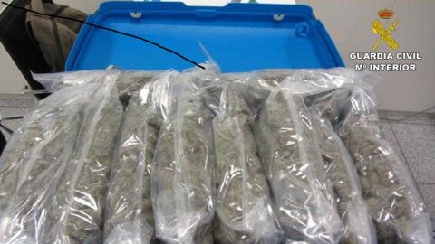 Maleta con marihuana que llevaba la mujer detenida.