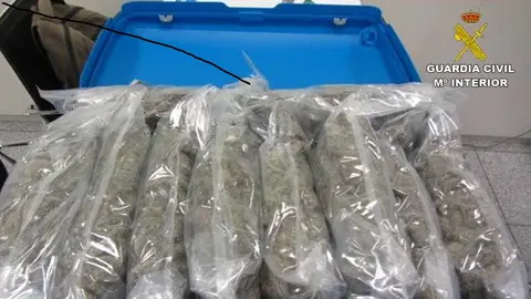 Maleta con marihuana que llevaba la mujer detenida. Maleta con marihuana que llevaba la mujer detenida.