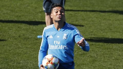 Casemiro, durante un entrenamiento del Real Madrid