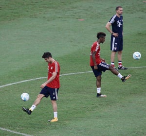 Robert Lewandowski y Kingsley Coman en un entrenamiento Robert Lewandowski y Kingsley Coman en un entrenamiento