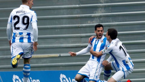 Juanmi celebra un gol