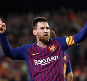 Leo Messi celebra uno de sus goles contra el Liverpool Leo Messi celebra uno de sus goles contra el Liverpool