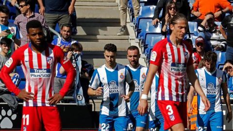 El Espanyol celebra uno de sus goles ante el Atl&eacute;tico de Madrid