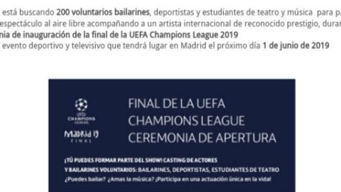 La oferta de la UEFA en la que piden "200 voluntarios bailarines"
