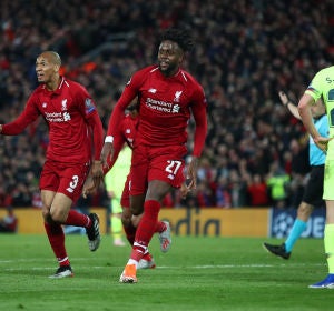 Origi celebra el 4-0 contra el Barcelona Origi celebra el 4-0 contra el Barcelona