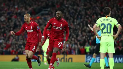 Origi celebra el 4-0 contra el Barcelona Origi celebra el 4-0 contra el Barcelona
