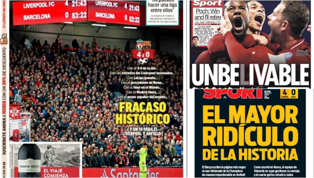 Portadas de prensa con la eliminación del Barcelona