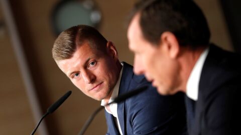 Toni Kroos, en la sala de prensa del Bernab&eacute;u