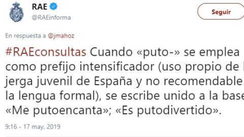 El tuit en el que la RAE explica el uso correcto de 'puto'