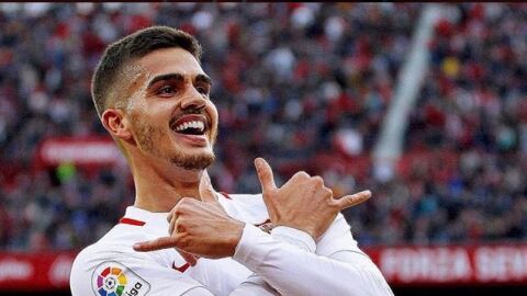 Andr&eacute; Silva celebrando un gol en el S&aacute;nchez Pizju&aacute;n