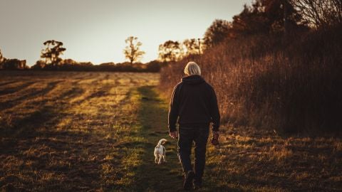 Un hombre mayor caminando por el campo