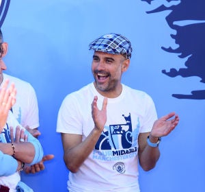 Pep Guardiola, en la celebración del Manchester City Pep Guardiola, en la celebración del Manchester City