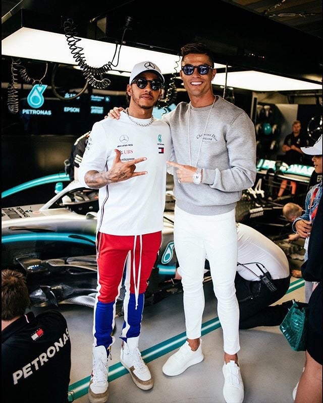 Cristiano Ronaldo y Hamilton, encuentro de campeones en el asfalto del GP de Mónaco Cristiano Ronaldo y Hamilton, encuentro de campeones en el asfalto del GP de Mónaco