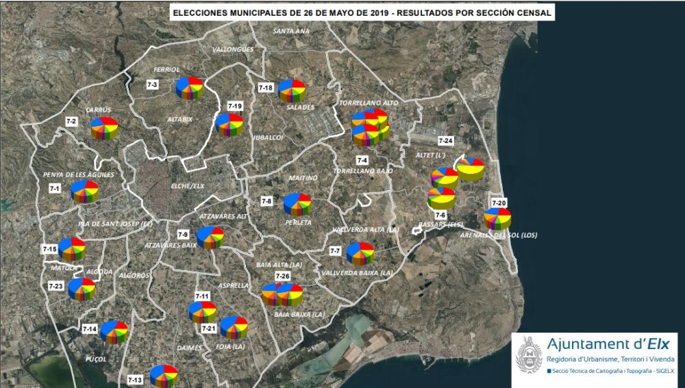 Mapa del Distrito 7 de Elche en las Elecciones Municipales.