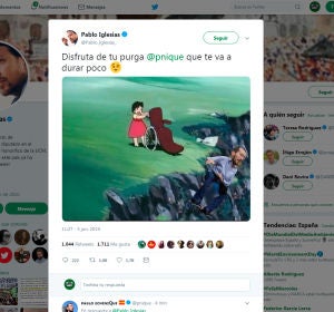 El polémico tuit de Pablo Iglesias en el que ironiza sobre la destitución de Echenique El polémico tuit de Pablo Iglesias en el que ironiza sobre la destitución de Echenique