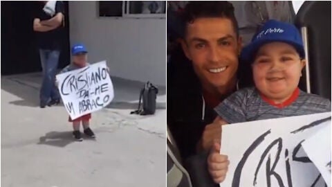 Cristiano Ronaldo, con un ni&ntilde;o que esperaba a Portugal