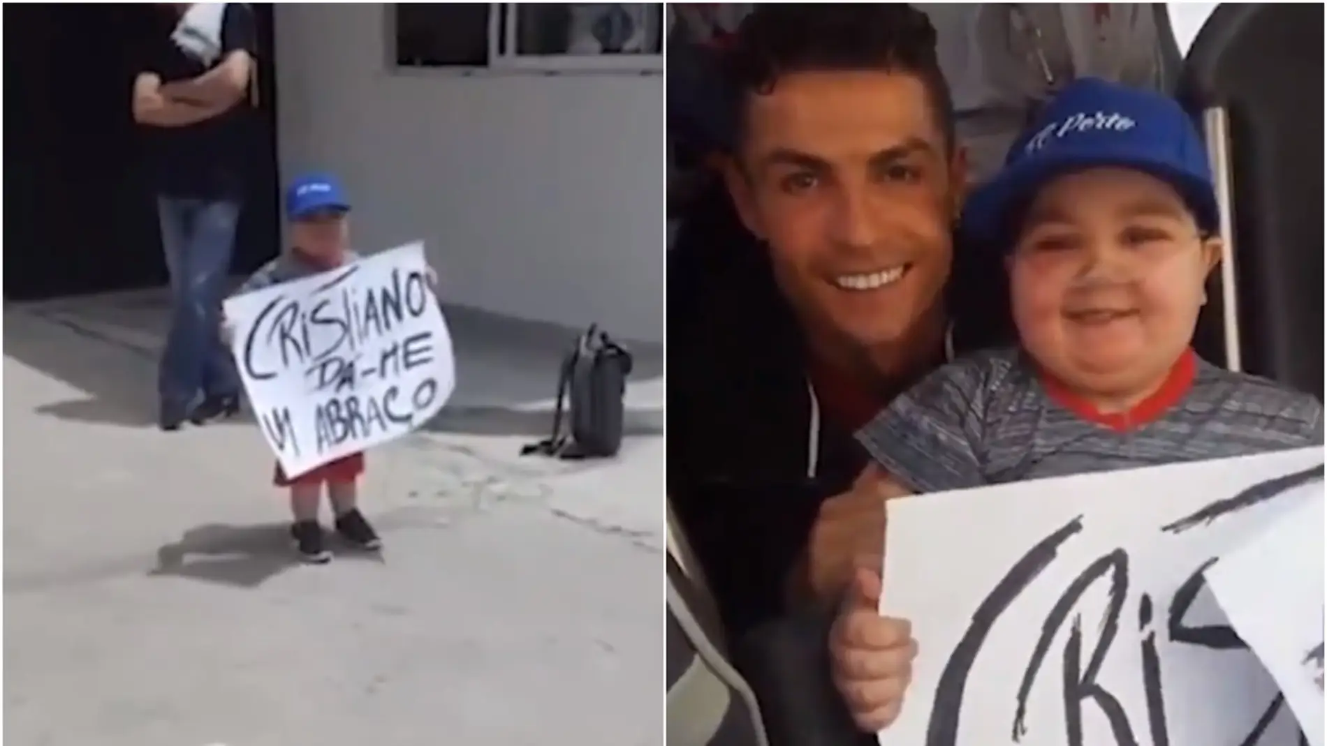 Cristiano Ronaldo, con un niño que esperaba a Portugal