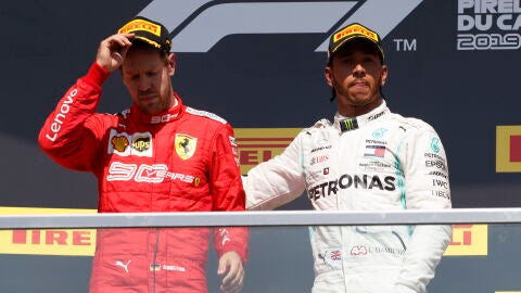 Vettel y Hamilton, en el podio del GP de Canad&aacute;