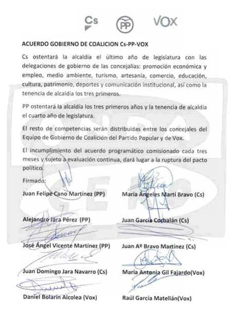 En Ceutí, PP, Ciudadanos y VOX se reparten a pachas el equipo de gobierno En Ceutí, PP, Ciudadanos y VOX se reparten a pachas el equipo de gobierno