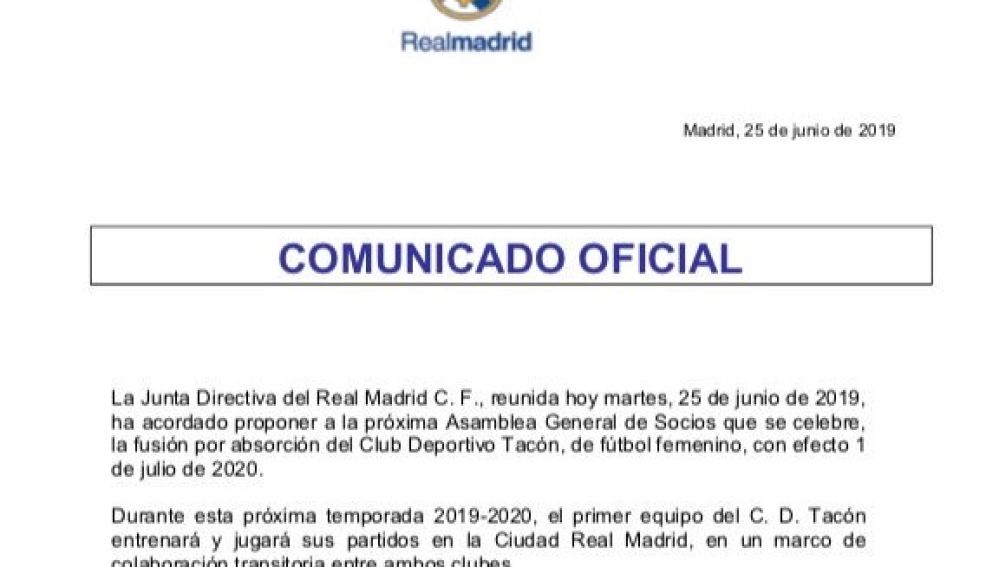 Comunicado Real Madrid