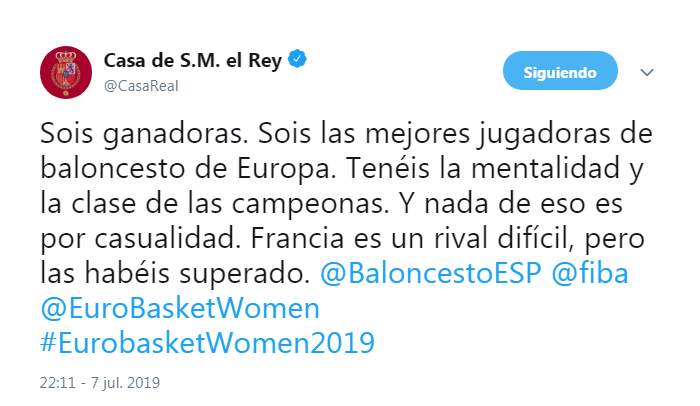 El Rey felicita a la selección española: "Las mejores jugadoras de Europa" El Rey felicita a la selección española: "Las mejores jugadoras de Europa"