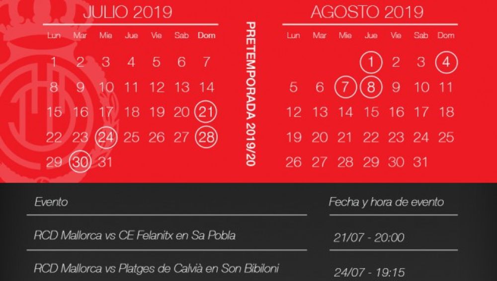 Calendario pretemporada Real Mallorca