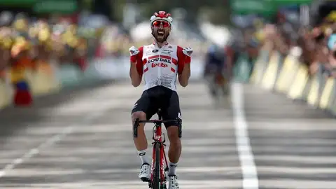 Thomas de Gendt celebra el triunfo de etapa en el Tour de Francia Thomas de Gent celebra el triunfo de etapa en el Tour de Francia