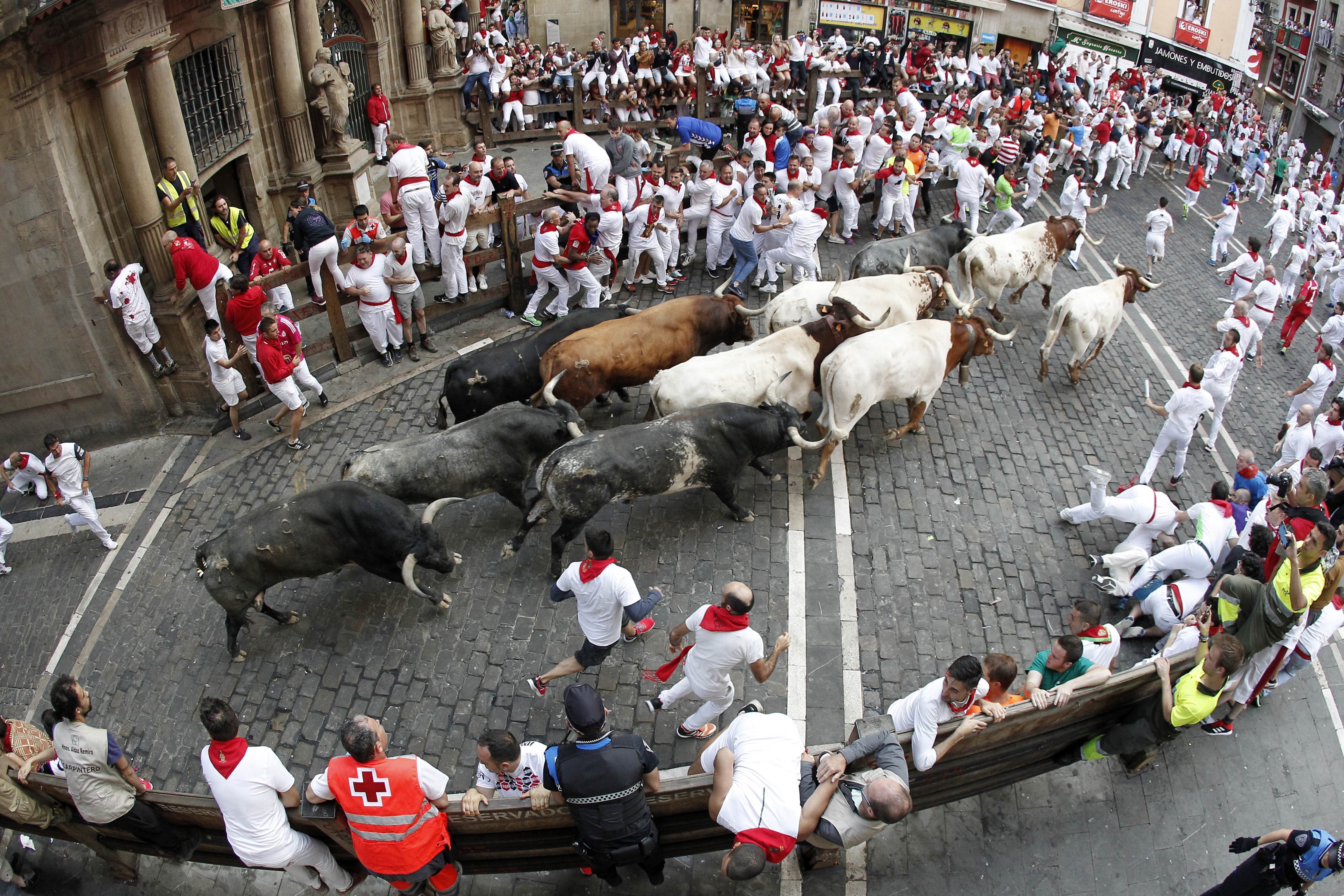 Sanfermines llegan a su fin con un peligroso encierro de Miura que deja tres corneados Sanfermines llegan a su fin con un peligroso encierro de Miura que deja tres corneados