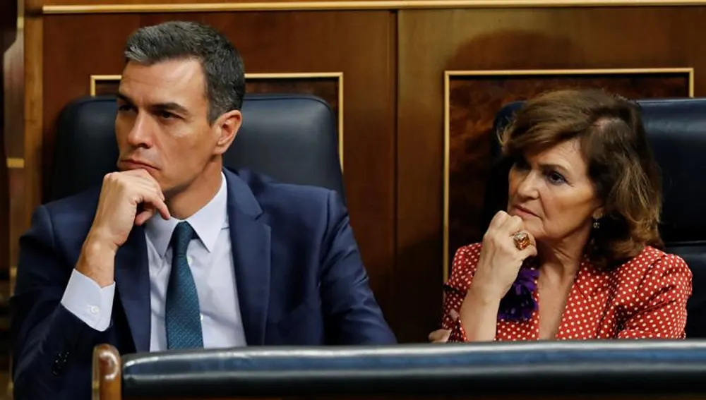 Pedro Sánchez y Carmen Calvo en el Congreso