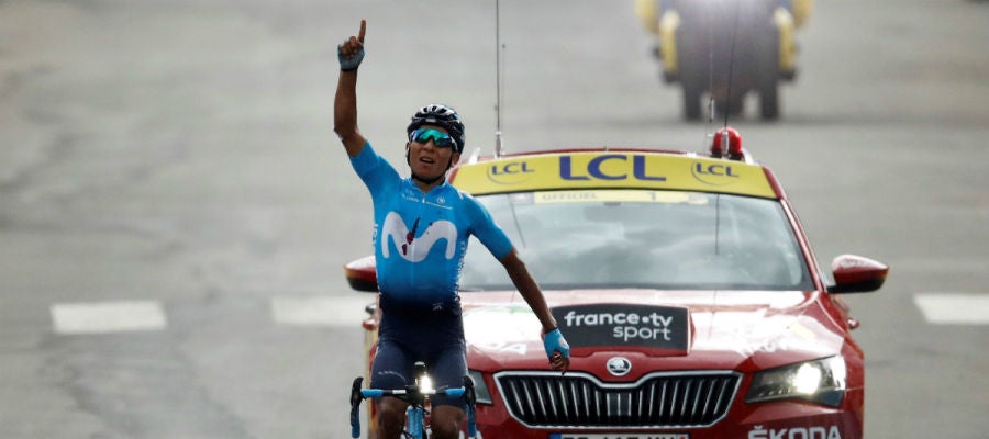 Nairo Quintana celebra una victoria de etapa Nairo Quintana celebra una victoria de etapa