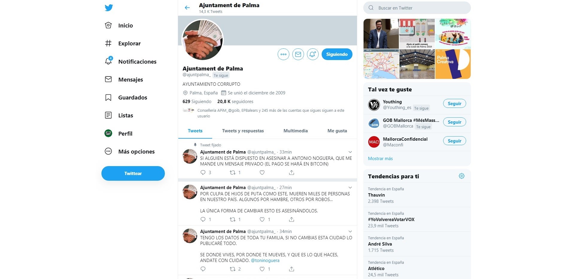 La Policía investiga el hackeo de la cuenta de Twitter del Ayuntamiento de Palma La Policía investiga el hackeo de la cuenta de Twitter del Ayuntamiento de Palma