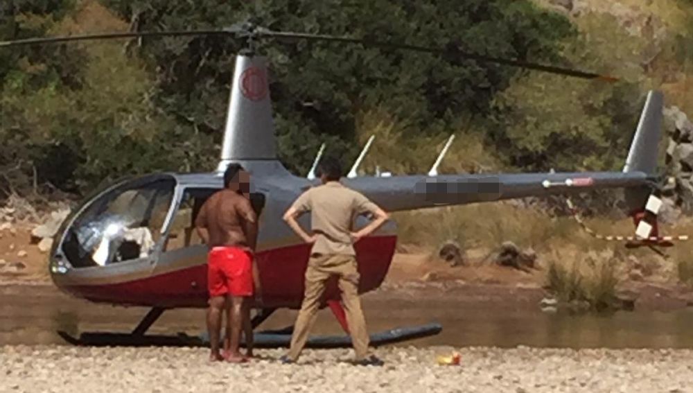 Helicóptero en un paraje no autorizado del Torrent de Pareis, en la Serra de Tramuntana