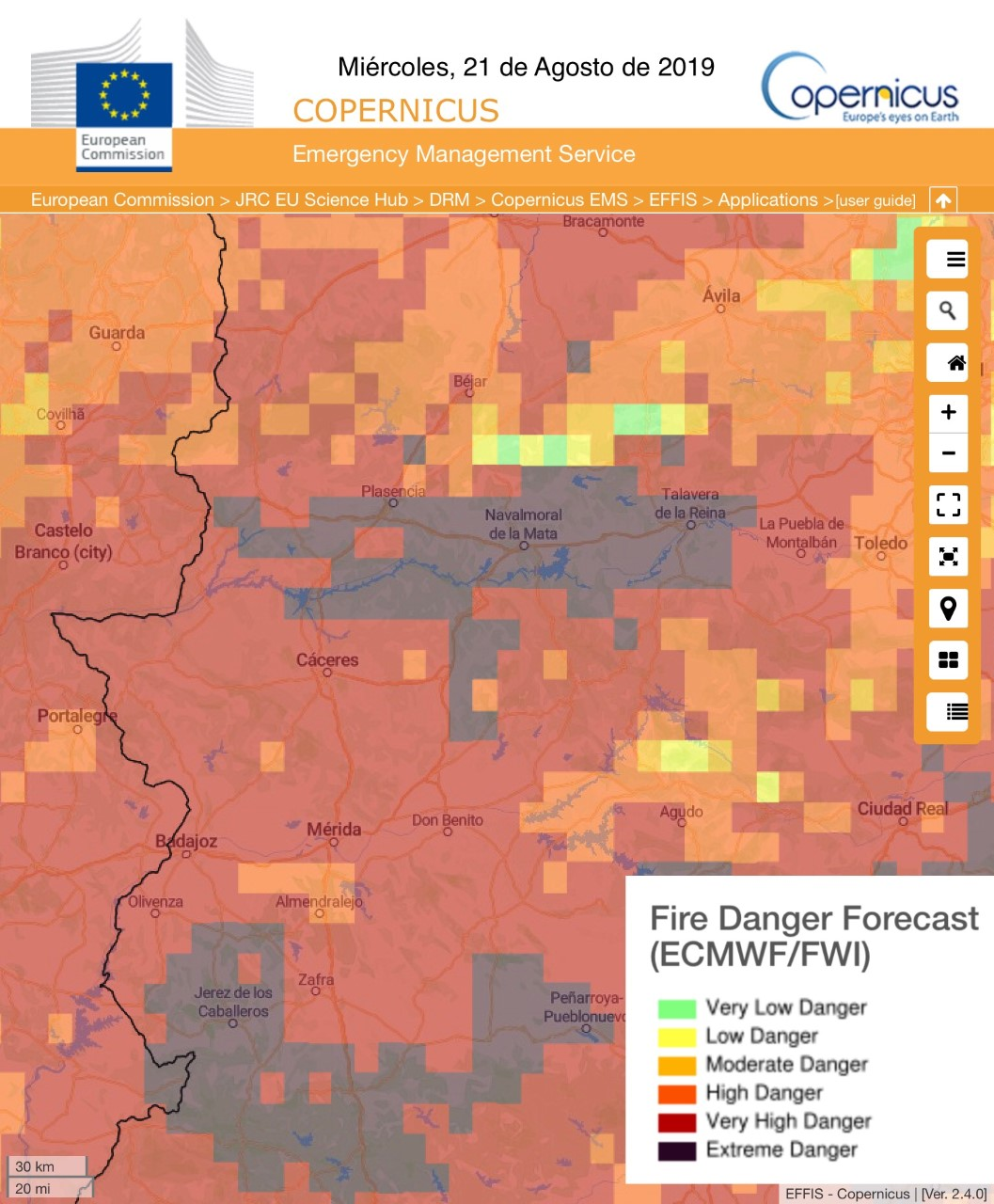 RIESGO DE INCENDIOS FORESTALES Miércoles, día 21 de agosto RIESGO DE INCENDIOS FORESTALES Miércoles, día 21 de agosto