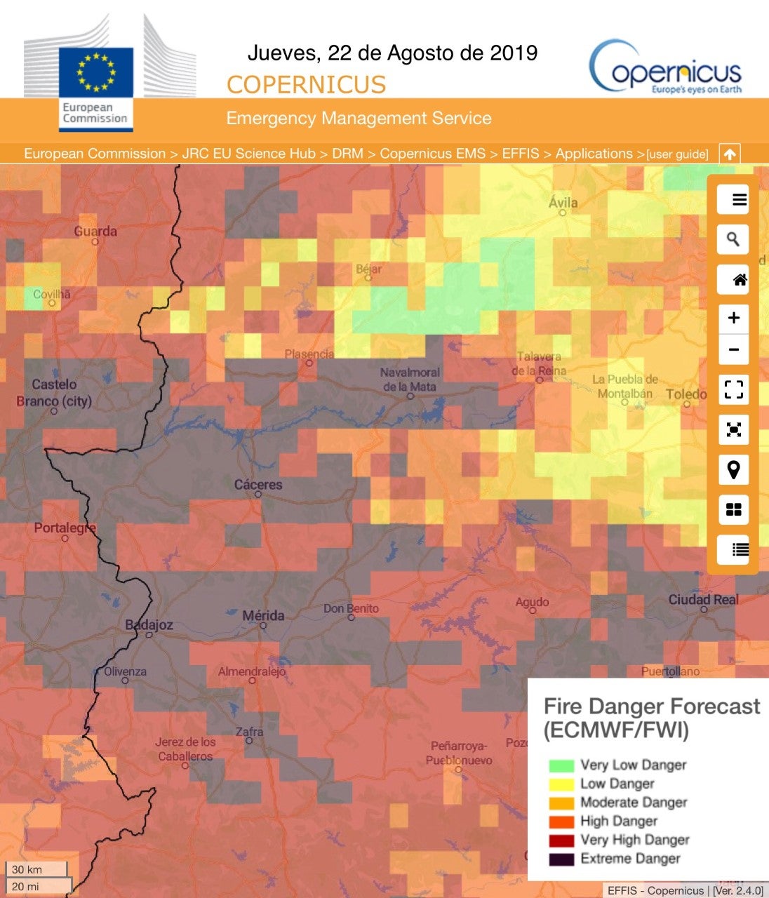 RIESGO DE INCENDIOS FORESTALES Jueves, día 22 de agosto RIESGO DE INCENDIOS FORESTALES Jueves, día 22 de agosto
