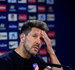 Simeone, durante la rueda de prensa Simeone, durante la rueda de prensa