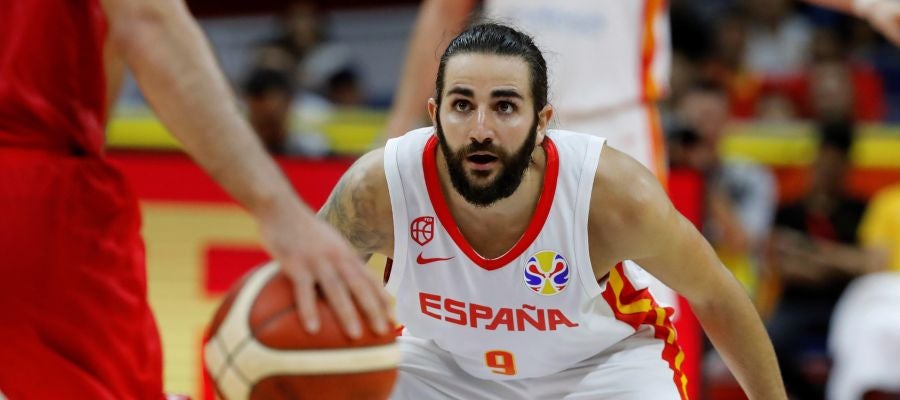 Ricky Rubio, en acción en un partido del Mundial de basket Ricky Rubio, en acción en un partido del Mundial de basket