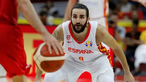 Ricky Rubio, en acción en un partido del Mundial de basket Ricky Rubio, en acción en un partido del Mundial de basket