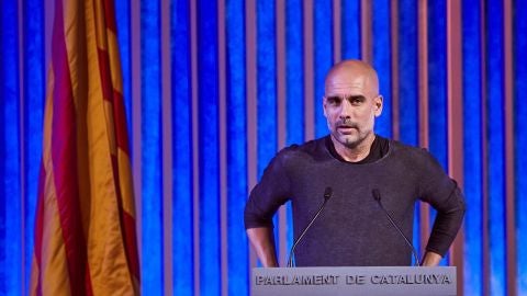 Pep Guardiola, durante su discurso
