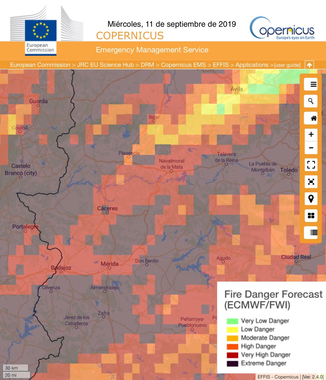 RIESGO DE INCENDIOS FORESTALES Miércoles, día 11 de septiembre RIESGO DE INCENDIOS FORESTALES Miércoles, día 11 de septiembre