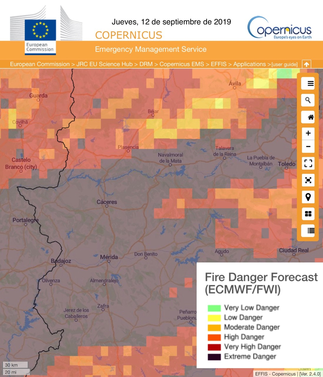 RIESGO DE INCENDIOS FORESTALES Jueves, día 12 de septiembre RIESGO DE INCENDIOS FORESTALES Jueves, día 12 de septiembre