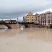 El cauce del rio Segura a su paso por el puente viejo en la ciudad de Murcia
