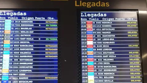 Numerosos vuelos retrasados, en las pantallas del Aeropuerto de Palma. Numerosos vuelos retrasados, en las pantallas del Aeropuerto de Palma.