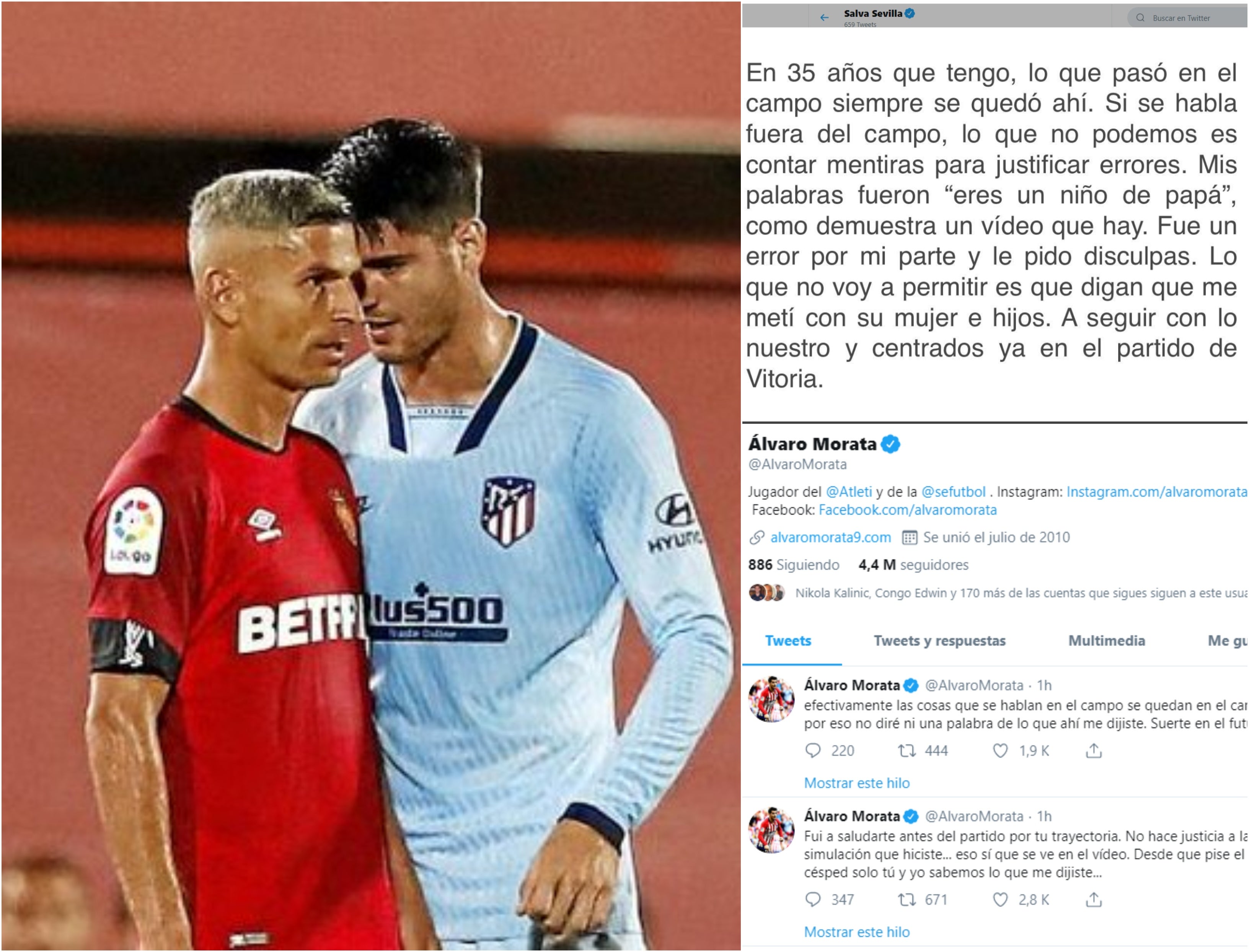 Salva Sevilla y Morata continúan en las redes su discusión en el campo Salva Sevilla y Morata continúan en las redes su discusión en el campo