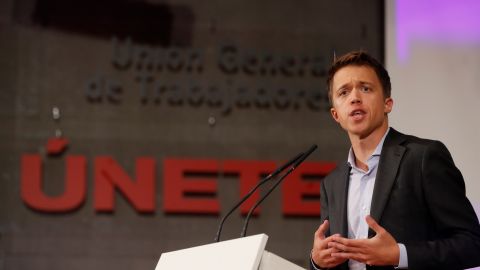El portavoz de M&aacute;s Madrid en el Parlamento regional, &Iacute;&ntilde;igo Errej&oacute;n, este mi&eacute;rcoles, durante su intervenci&oacute;n en la asamblea convocada por el partido. 