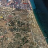 Vista satélite de la costa entre Elche y Alicante.